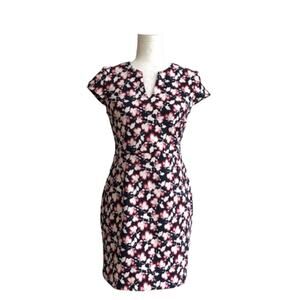 Banana Republic Dress Navy Pink White Floral Cap Sleeve Sheath Size 0 Petite NEW